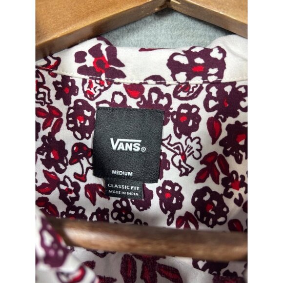 Vans Mens‎ Sz M Classic Fit Red Floral Button Up Shirt Hawaiian - Picture 2 of 5